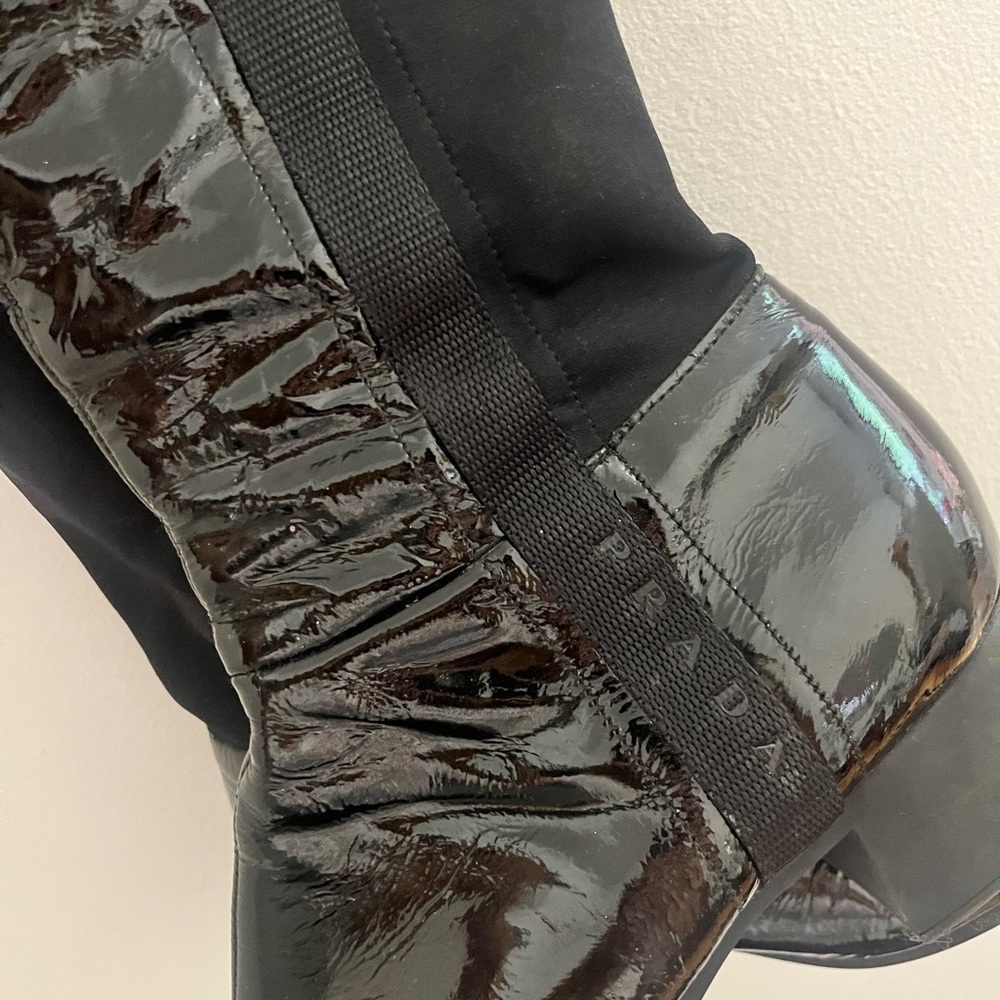 PRADA Black Patent Knee-High Women's Boots - Picture 2 of 4